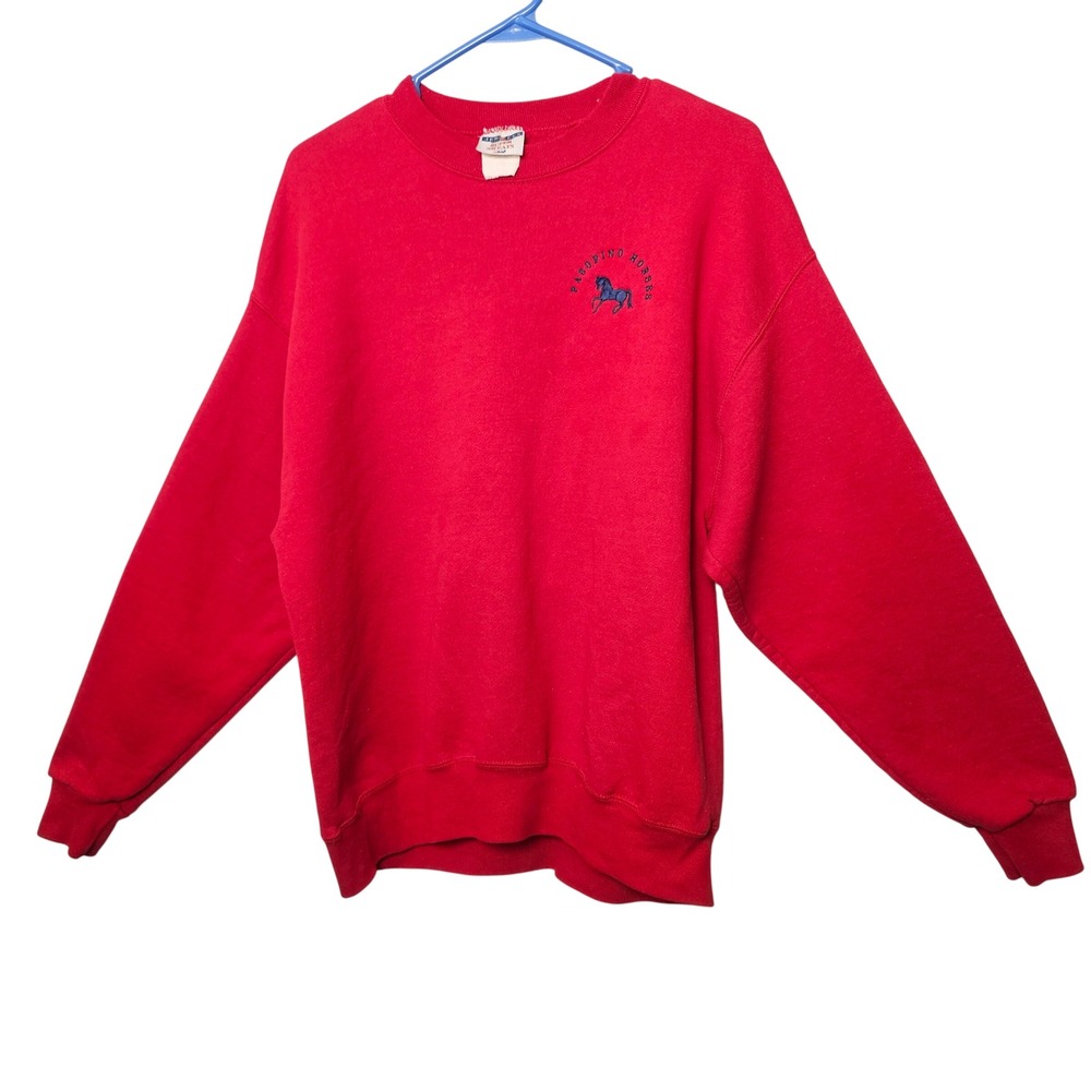 Vintage Jerzees Paso Fino Horses Crewneck Sweatshirt Unisex Large Red Equestrian